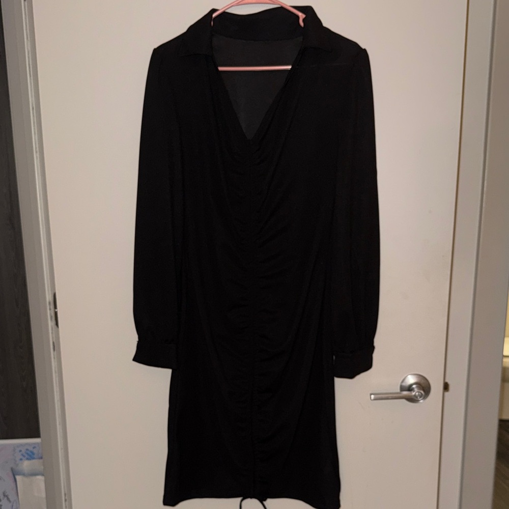 Black V Neck Rutched Dress